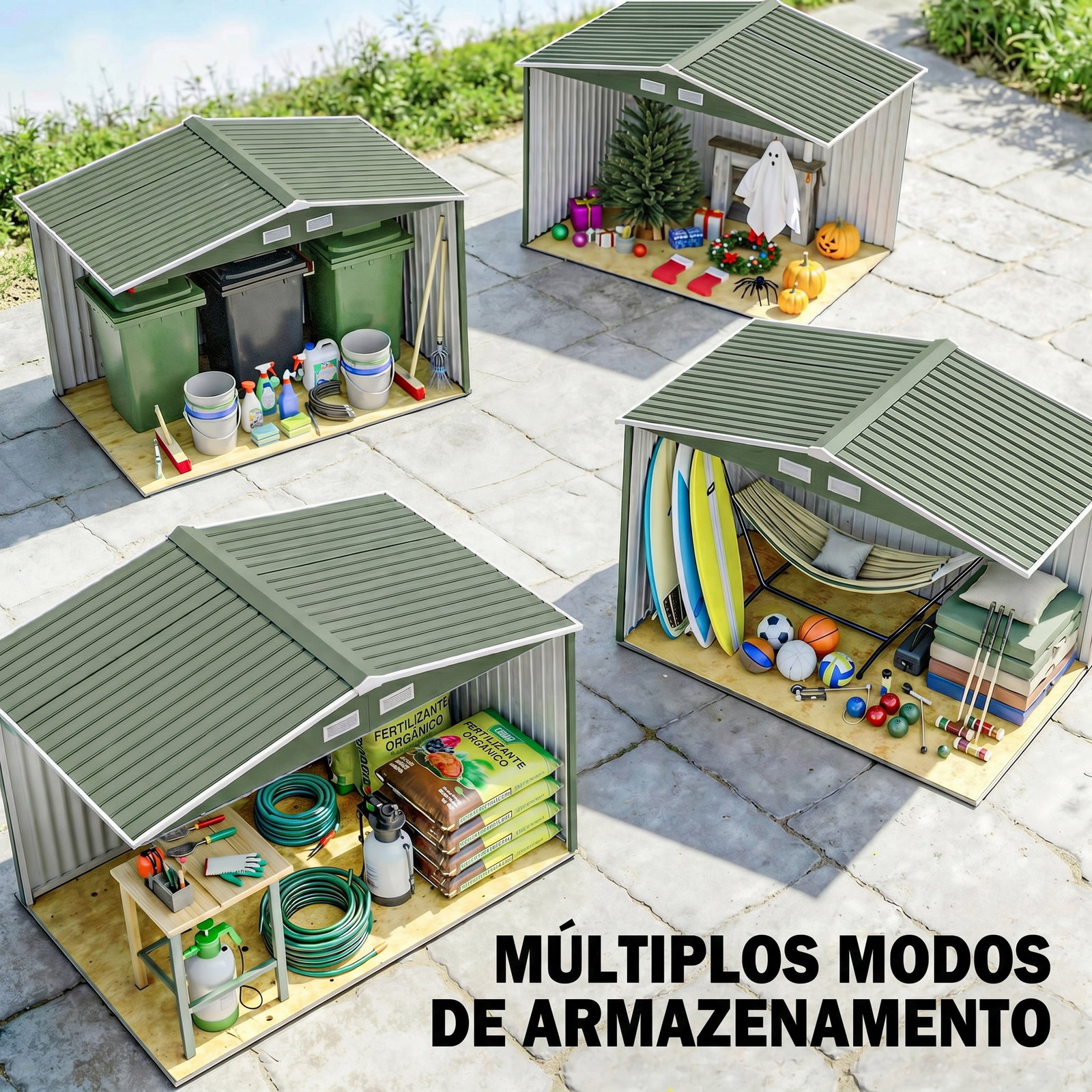 Abrigo de jardim 4,83m² 277x195x192cm abrigo metálico para armazenamento de ferramentas com base de reforço incluída verde claro