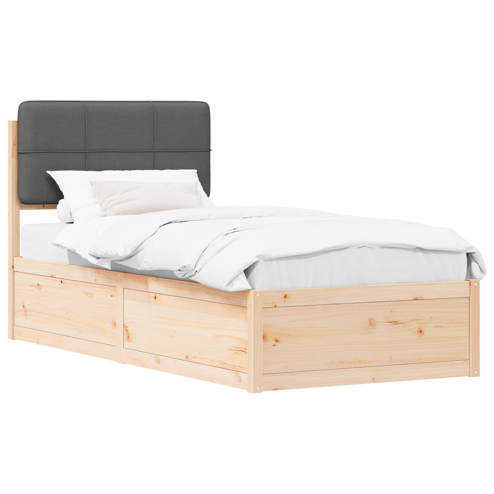 Estrutura de cama com cabeceira estofada cinza escuro