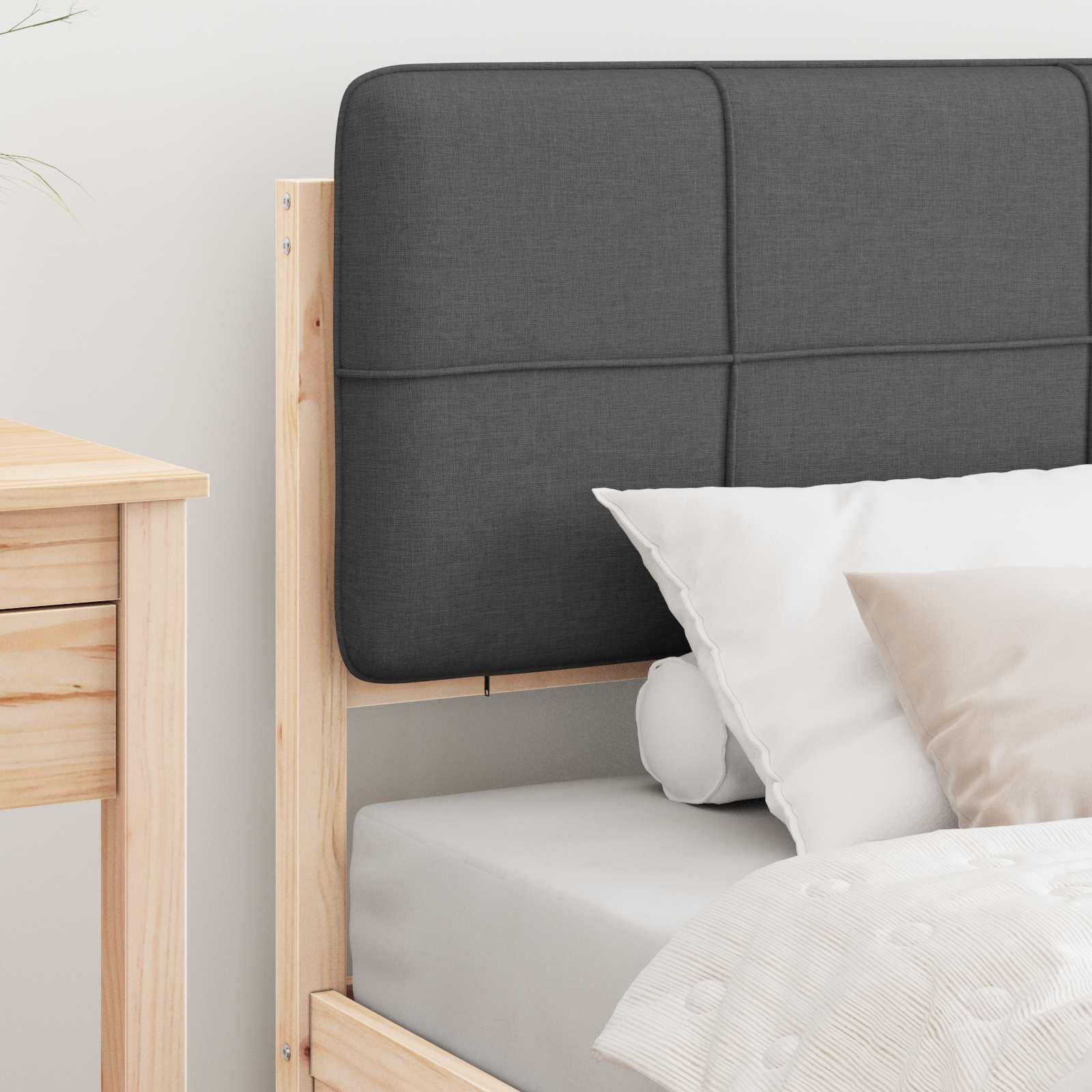 Estrutura de cama com cabeceira estofada cinza escuro