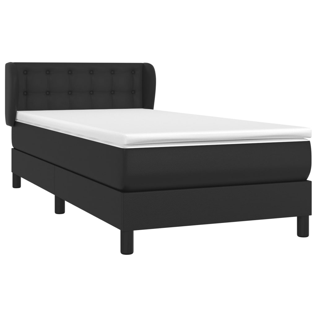 Cama com molas/colchão 90x190 cm couro artificial preto