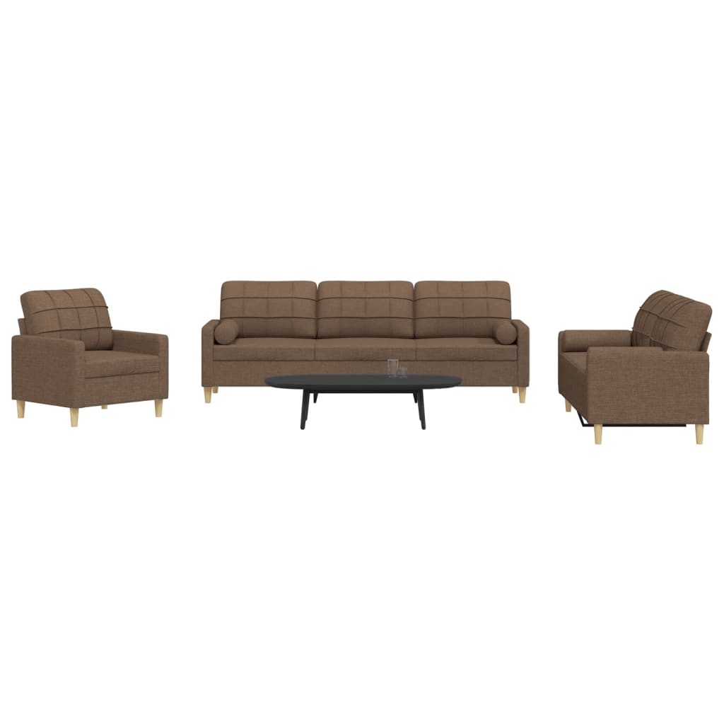 3Pcs conjunto de sofás c/ almofadas decorativas tecido castanho