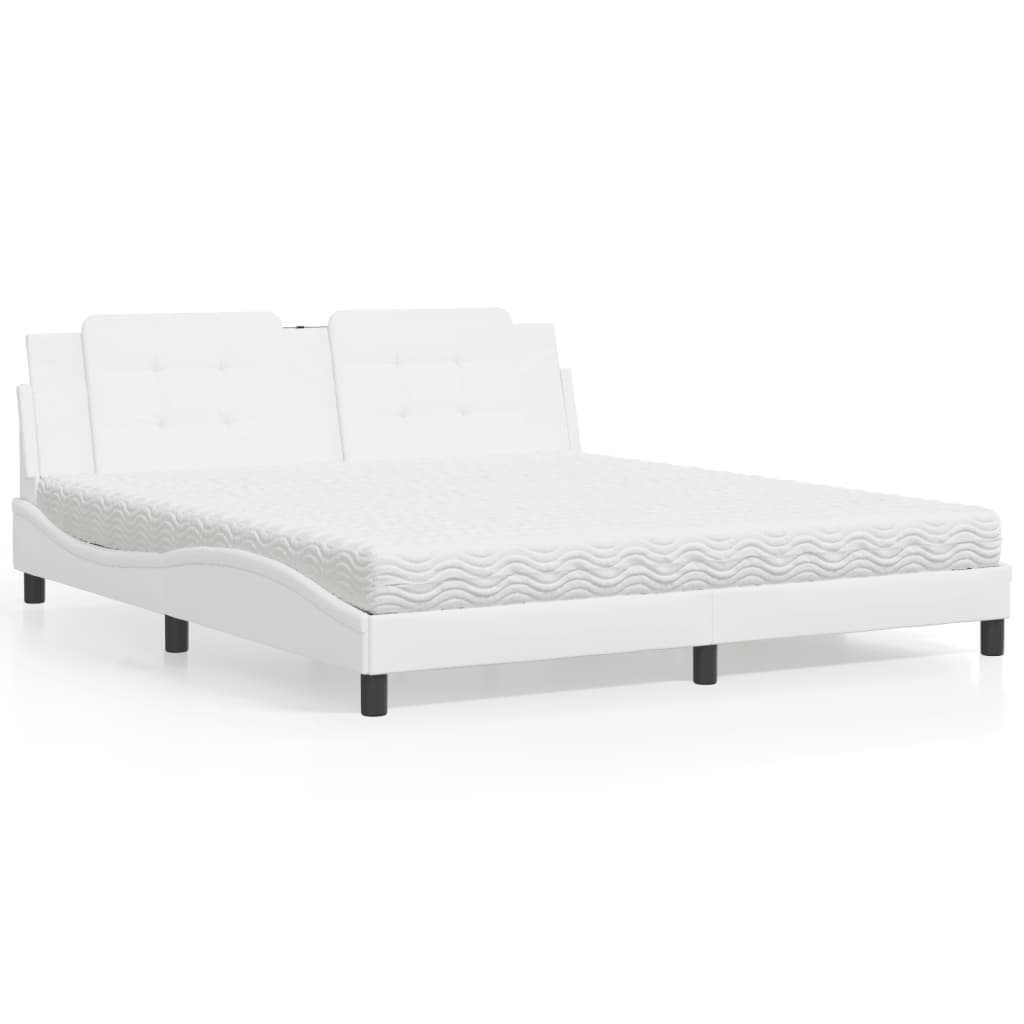 Cama com colchão zadar 180x200 cm couro artificial branco