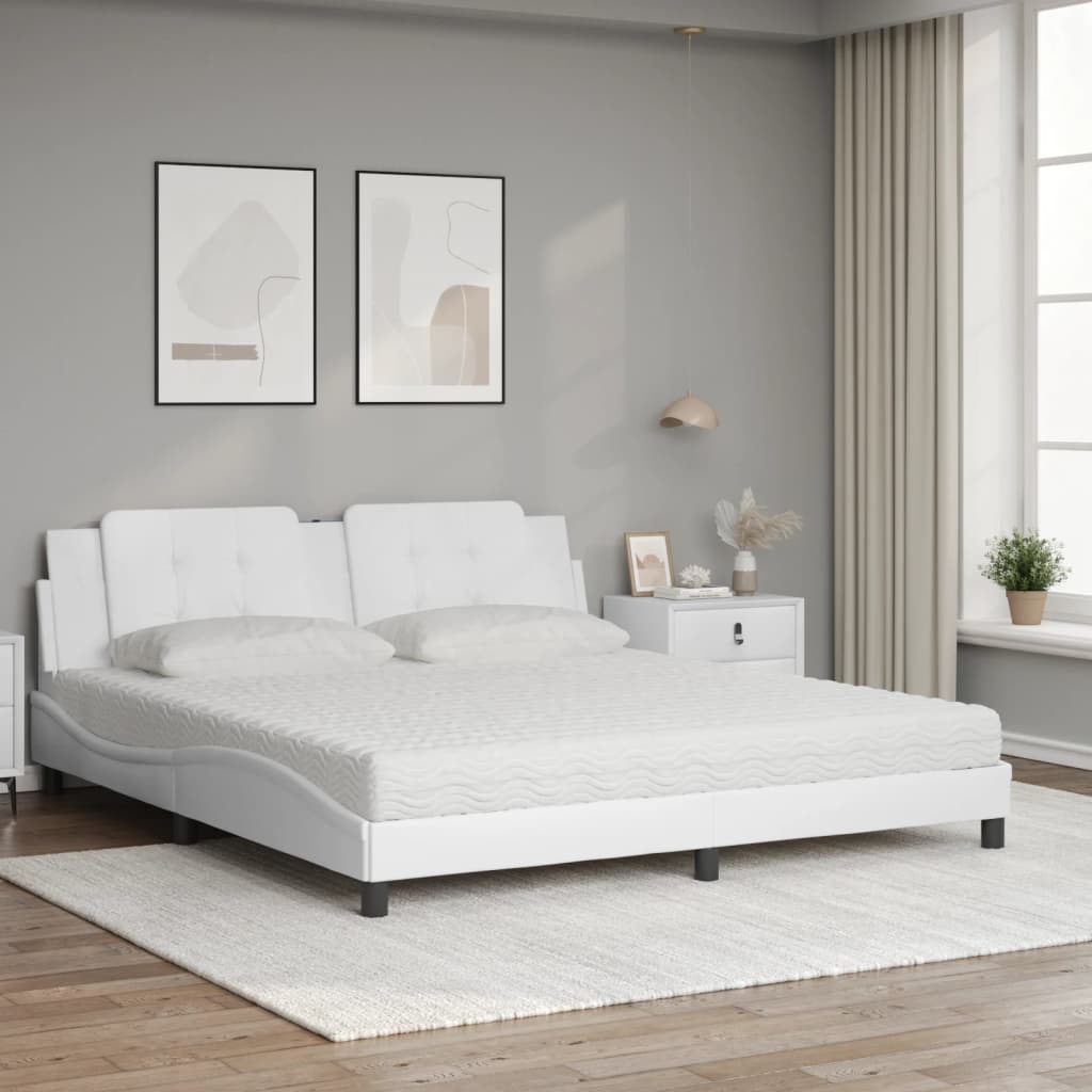Cama com colchão zadar 180x200 cm couro artificial branco