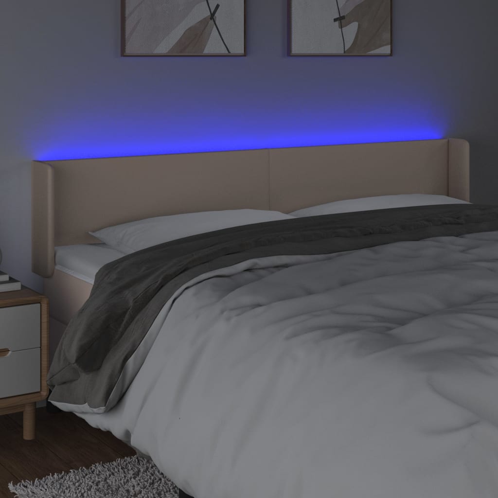 Cabeceira cama LED couro artificial 183x16x78/88 cm cappuccino