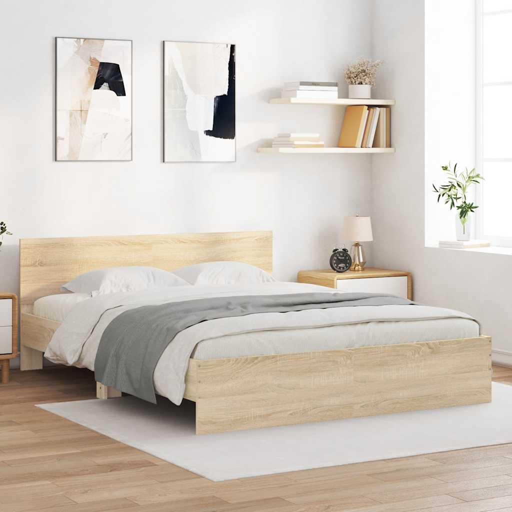 Estrutura de cama com cabeceira 150x200 cm carvalho sonoma