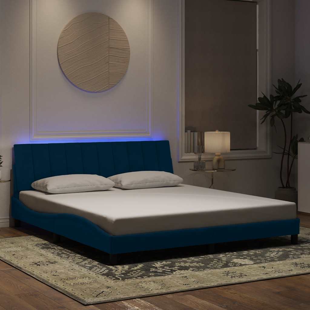 Estrutura de cama com LED sem colchão hanko 180x200 cm veludo azul