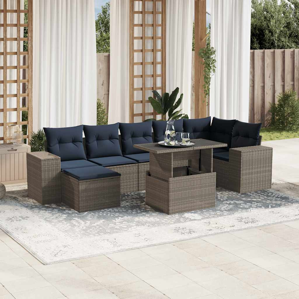 Conjunto de sofá de jardim com 8 peças e almofadas em rattan sintético cinza