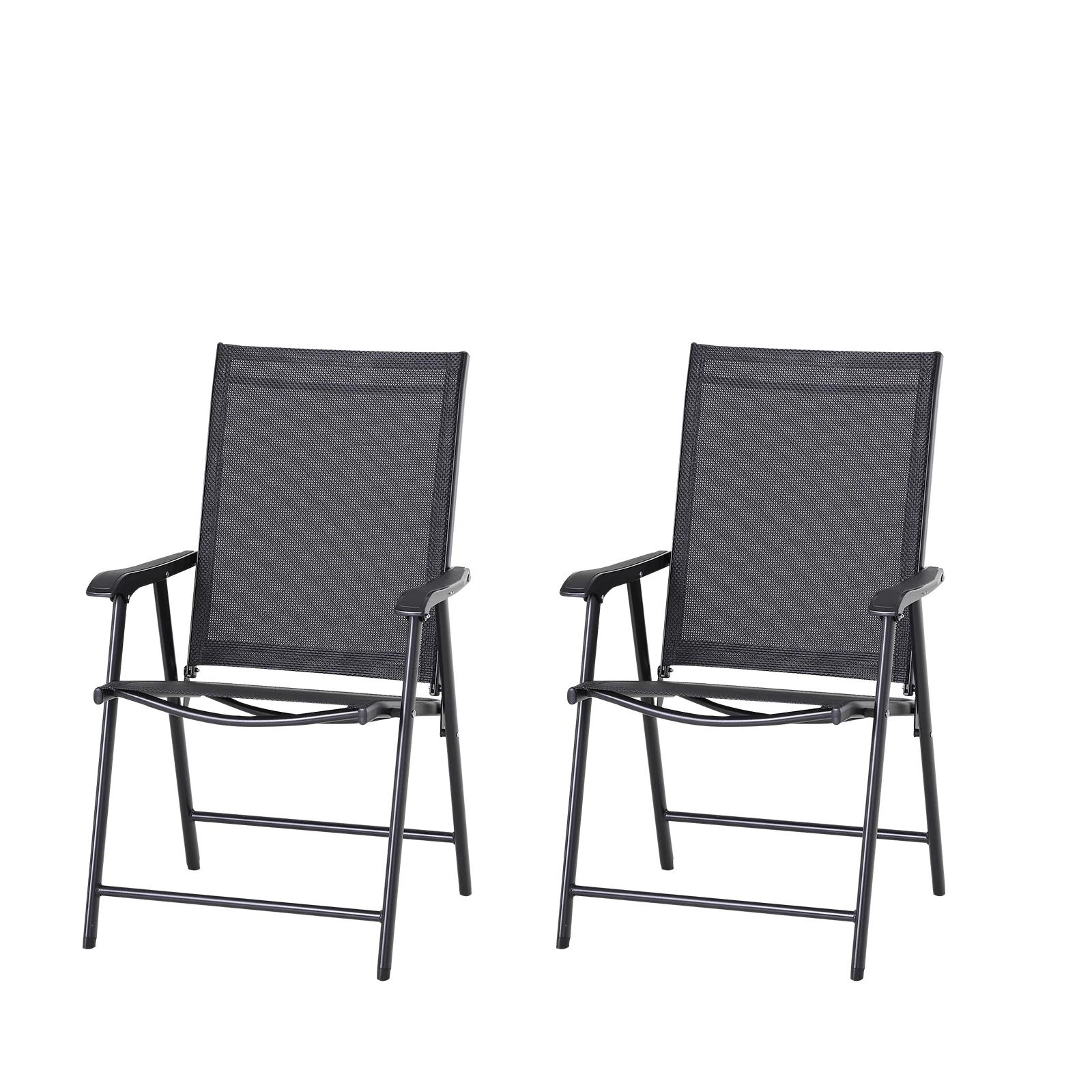 Conjunto de 2 cadeiras dobráveis para exterior com apoio de braços Cadeiras para varanda Jardim Terraço 58x64x94 cm Preto Carga