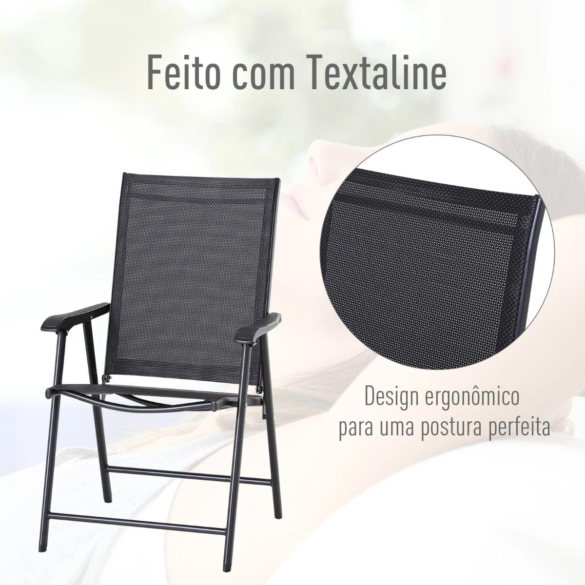 Conjunto de 2 cadeiras dobráveis para exterior com apoio de braços Cadeiras para varanda Jardim Terraço 58x64x94 cm Preto Carga