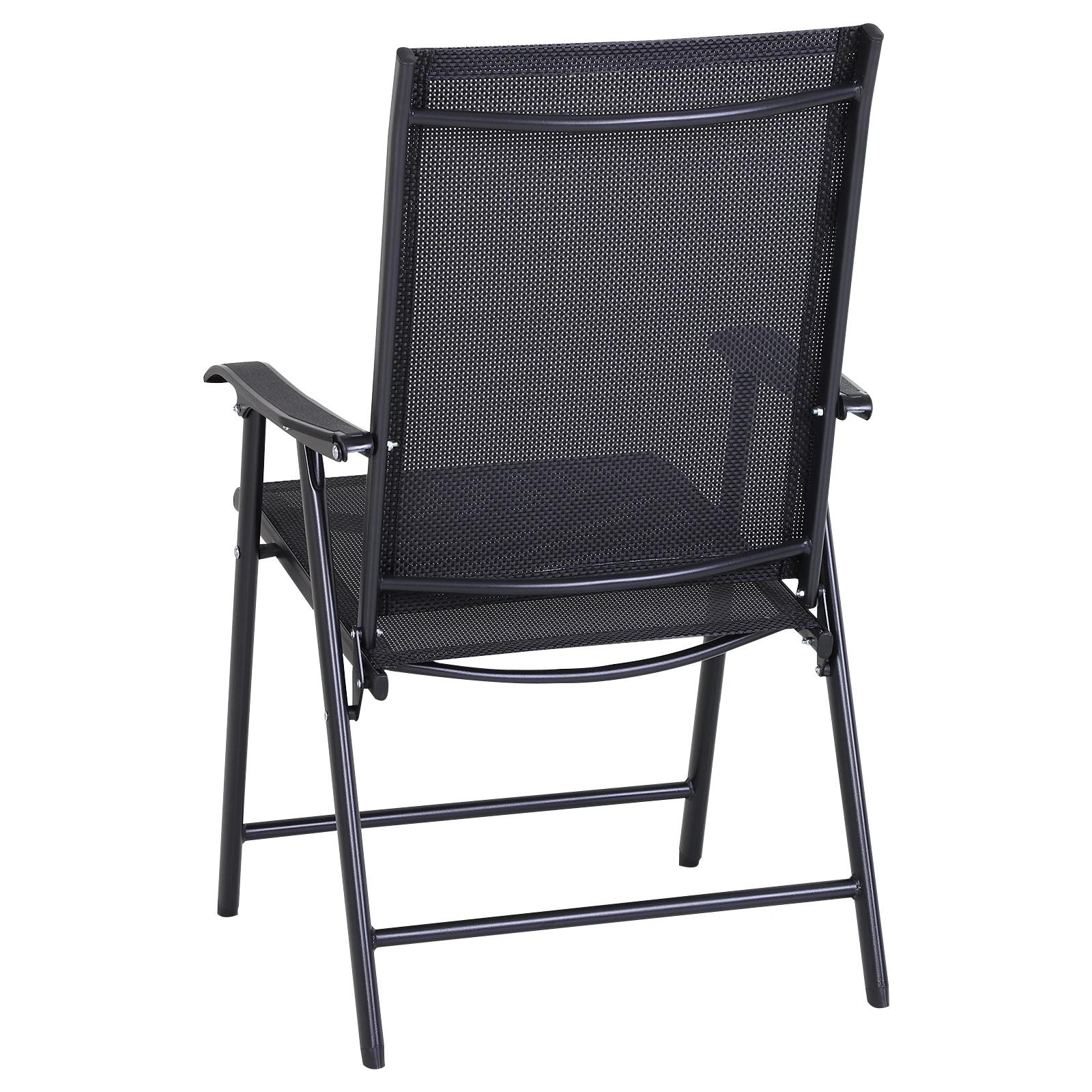 Conjunto de 2 cadeiras dobráveis para exterior com apoio de braços Cadeiras para varanda Jardim Terraço 58x64x94 cm Preto Carga