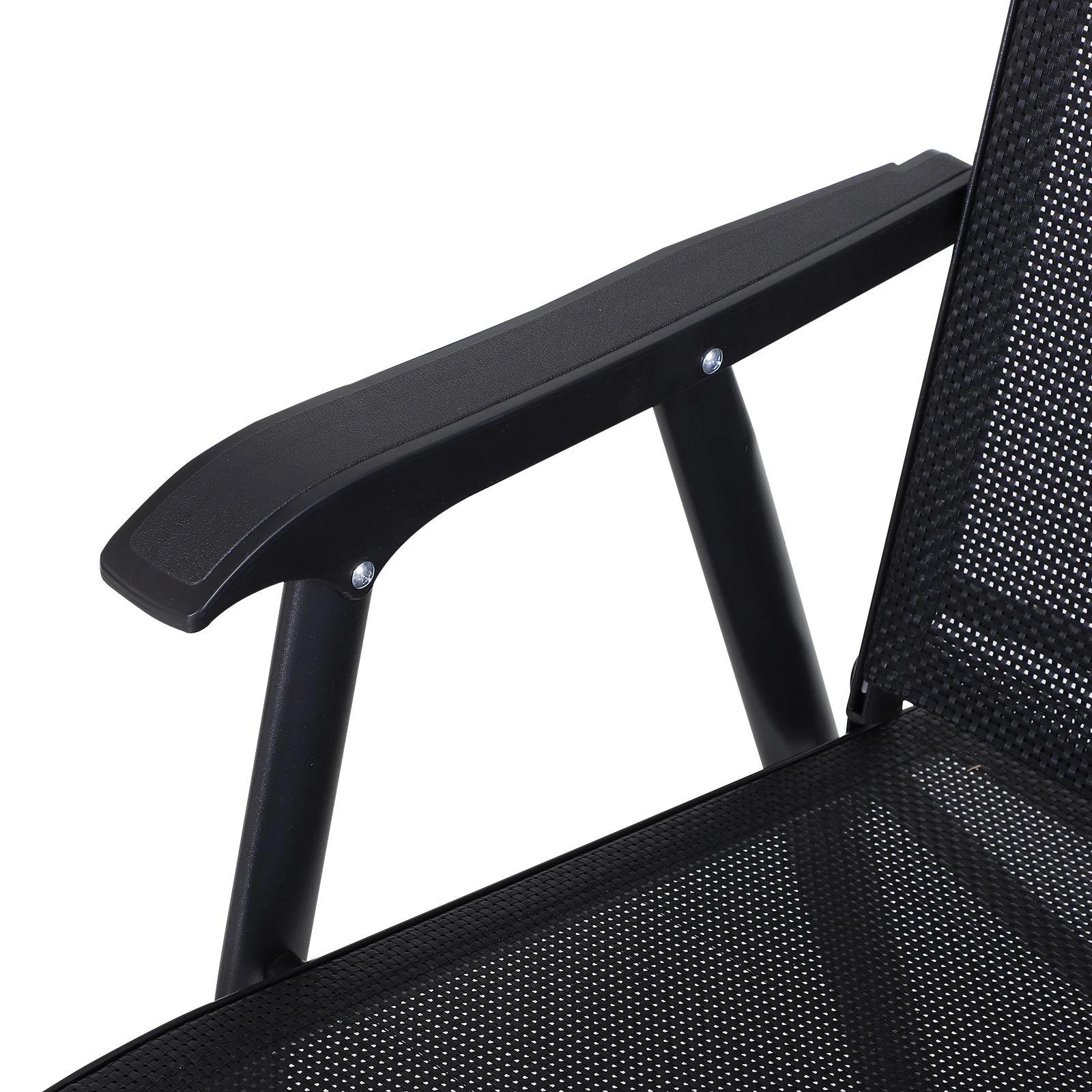 Conjunto de 2 cadeiras dobráveis para exterior com apoio de braços Cadeiras para varanda Jardim Terraço 58x64x94 cm Preto Carga