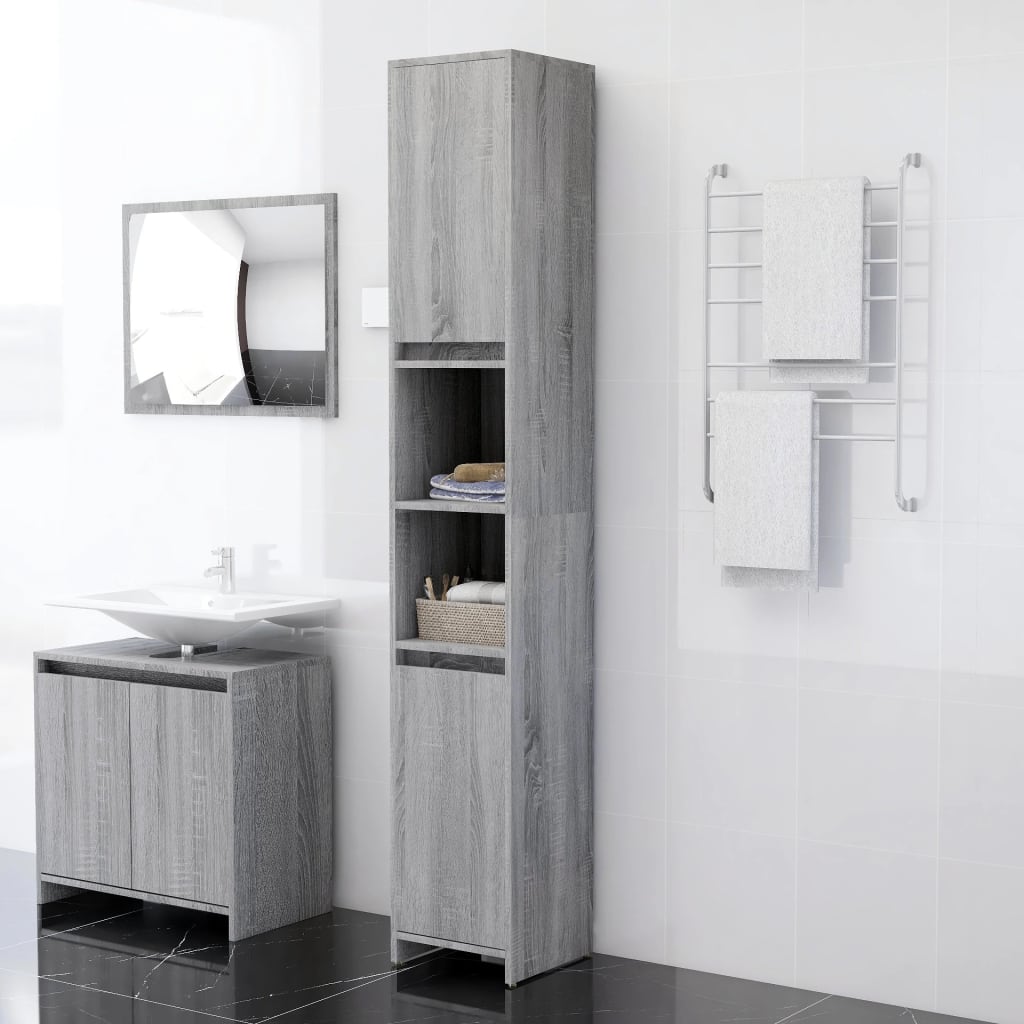 Armário wc 30x30x183,5 cm derivados de madeira cinzento sonoma
