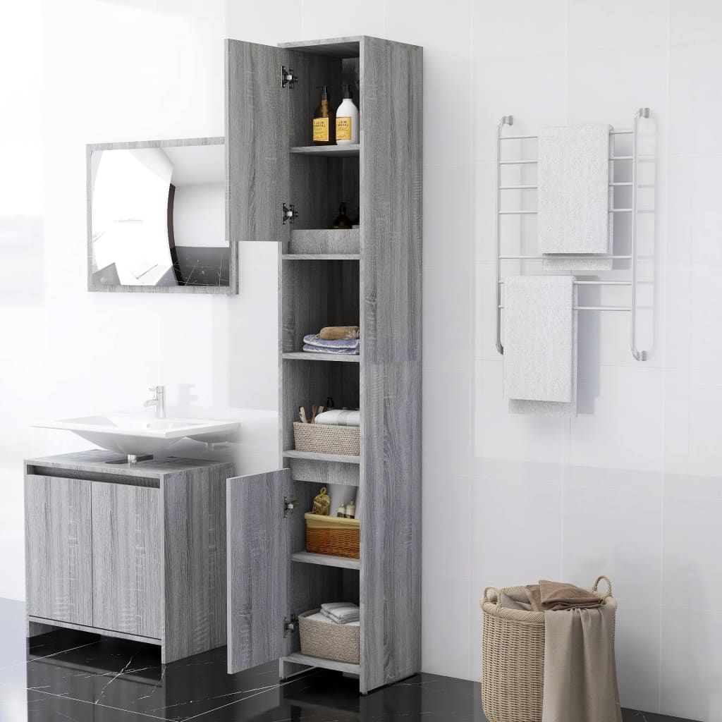 Armário wc 30x30x183,5 cm derivados de madeira cinzento sonoma