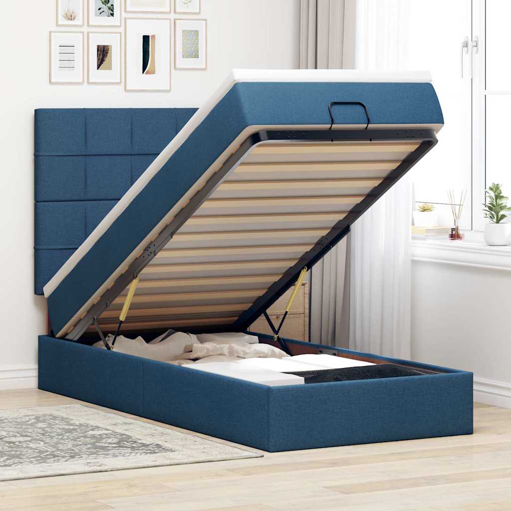 Cama otomana com colchão 90x200 cm tecido azul