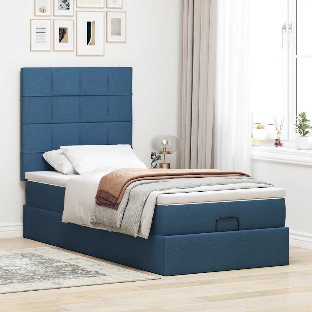 Cama otomana com colchão 90x200 cm tecido azul