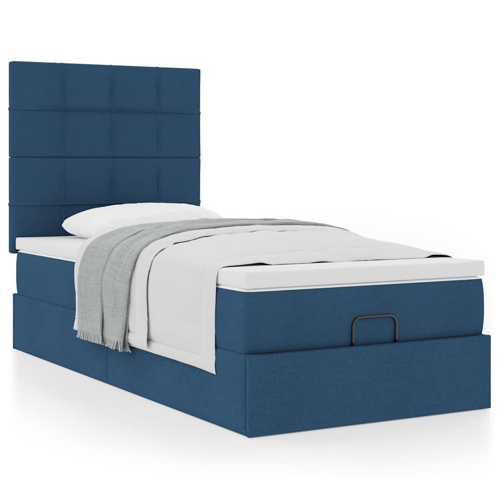 Cama otomana com colchão 90x200 cm tecido azul