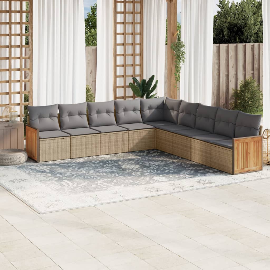 9 Pcs conjunto de sofás p/ jardim com almofadões vime PE bege