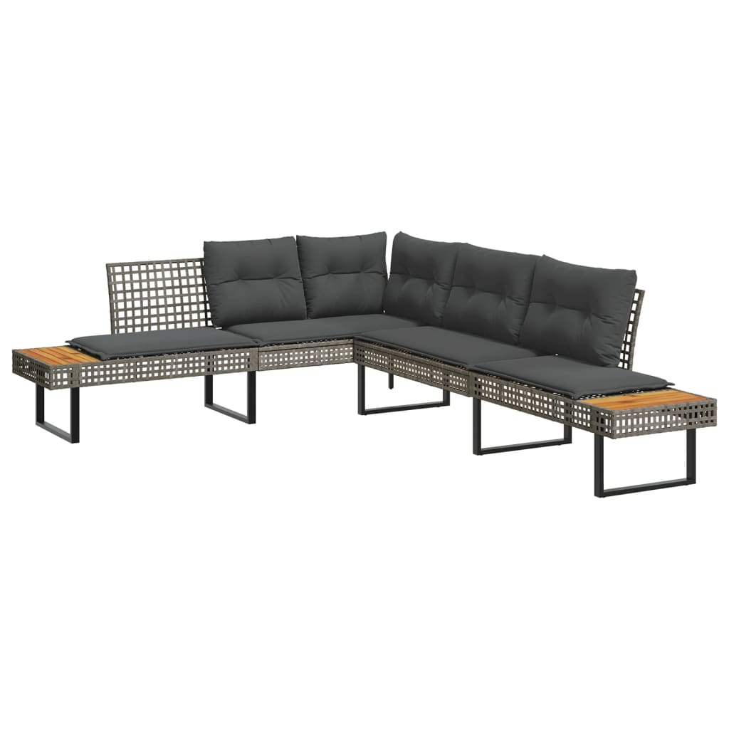 2 Pcs conj. sofás p/ jardim c/ almofadões vime PE e vidro cinza