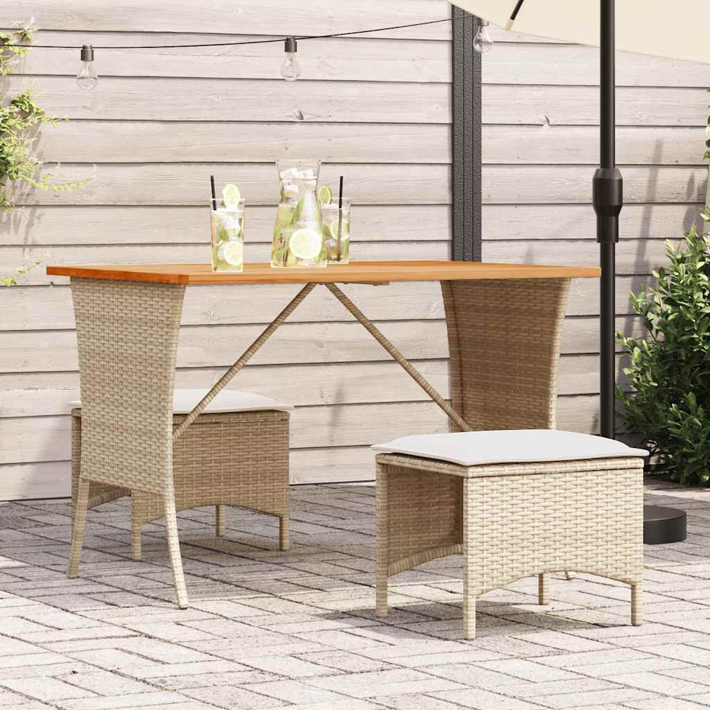 Mesa de jardim com tampo em acácia 105x75x72 cm vime PE bege