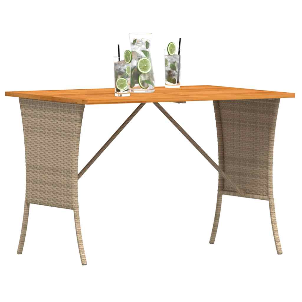 Mesa de jardim com tampo em acácia 105x75x72 cm vime PE bege