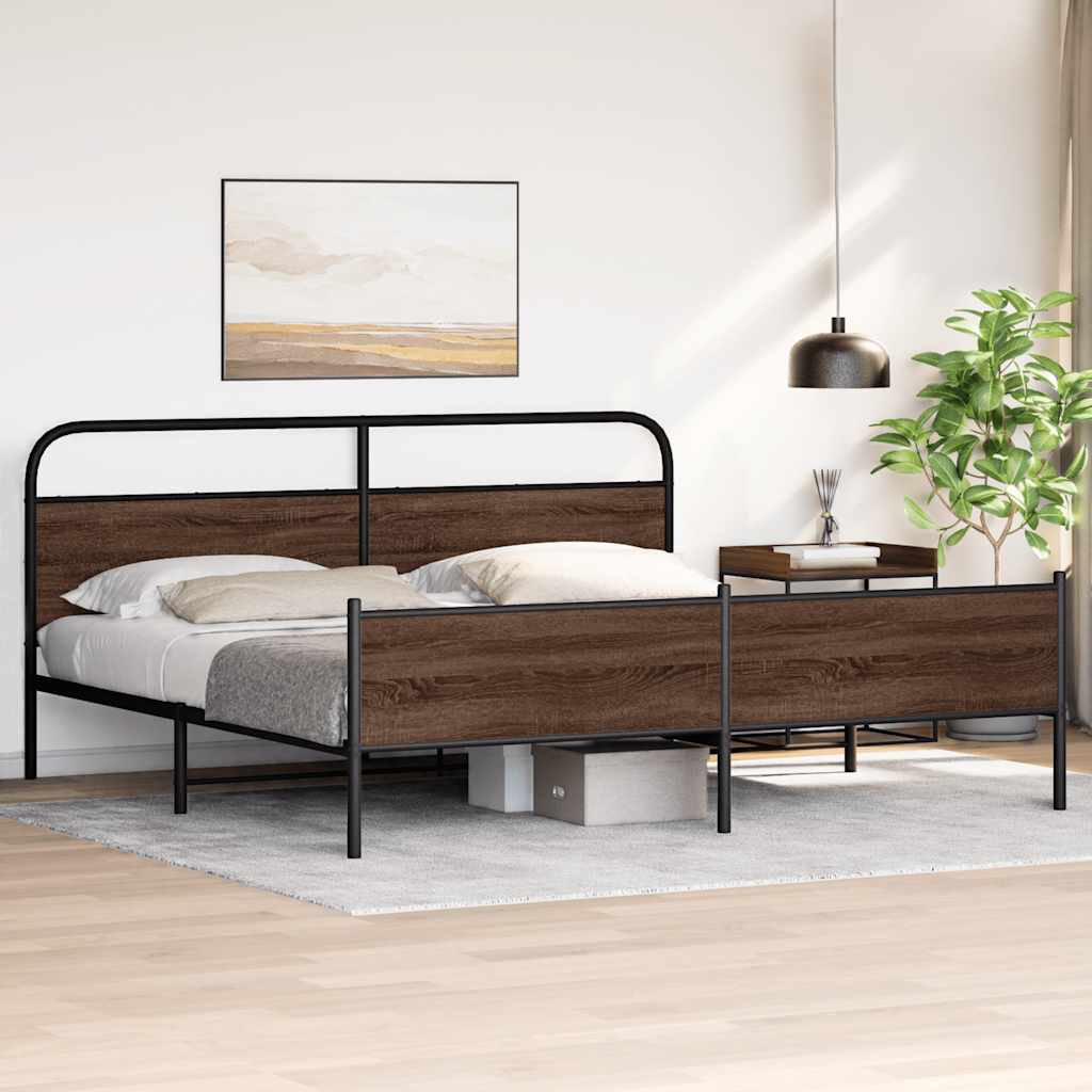 Estrutura cama sem colchão 200x200cm metal carvalho castanho