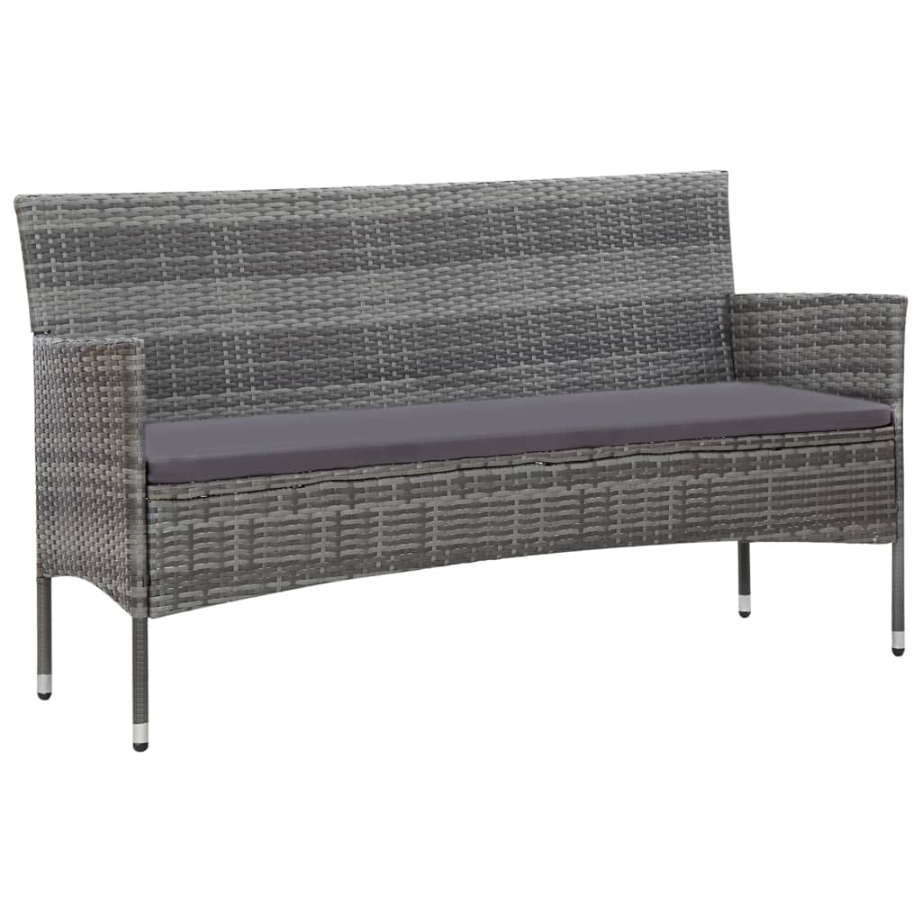 4 Pcs conjunto lounge de jardim c/ almofadões vime PE cinzento