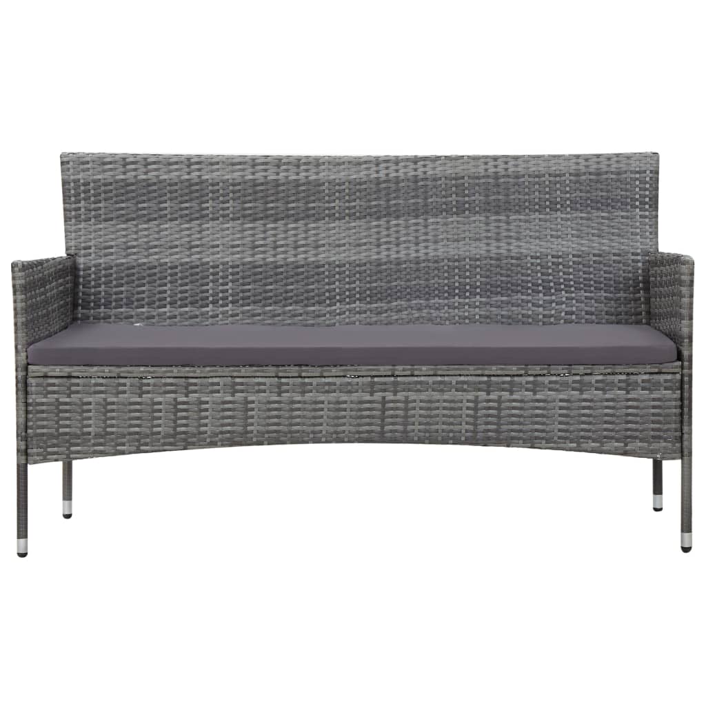 4 Pcs conjunto lounge de jardim c/ almofadões vime PE cinzento