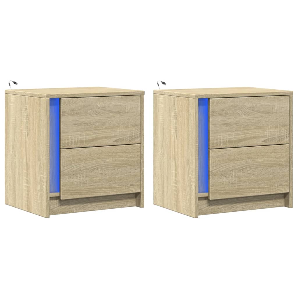 Mesas cabeceira c/ leds 2 pcs derivados madeira carvalho sonoma