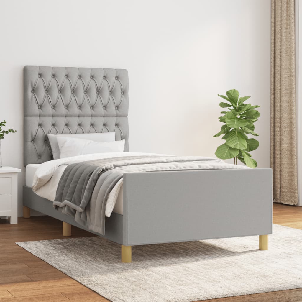 Estrutura de cama sem colchão 100x200 cm tecido cinzento-claro