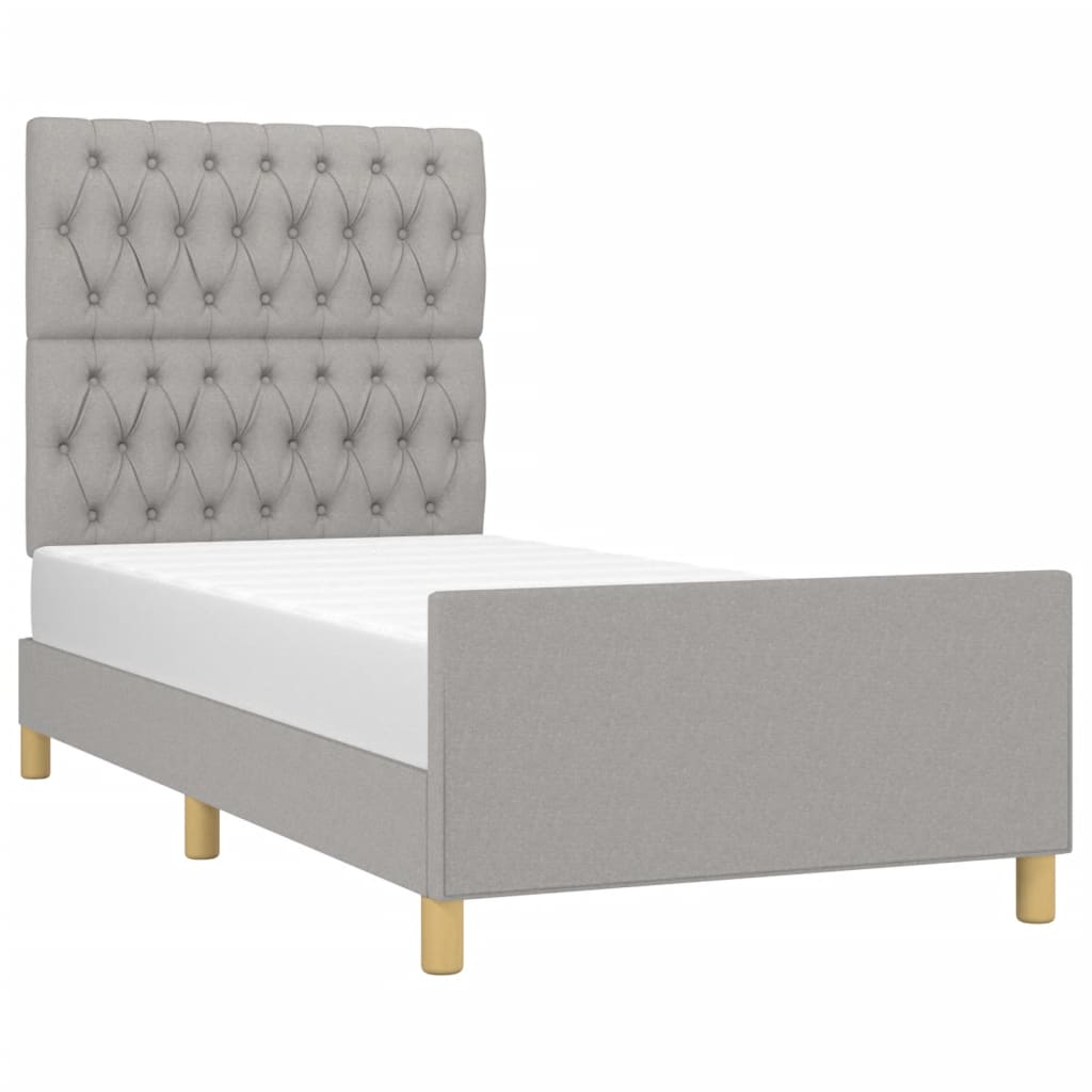 Estrutura de cama sem colchão 100x200 cm tecido cinzento-claro