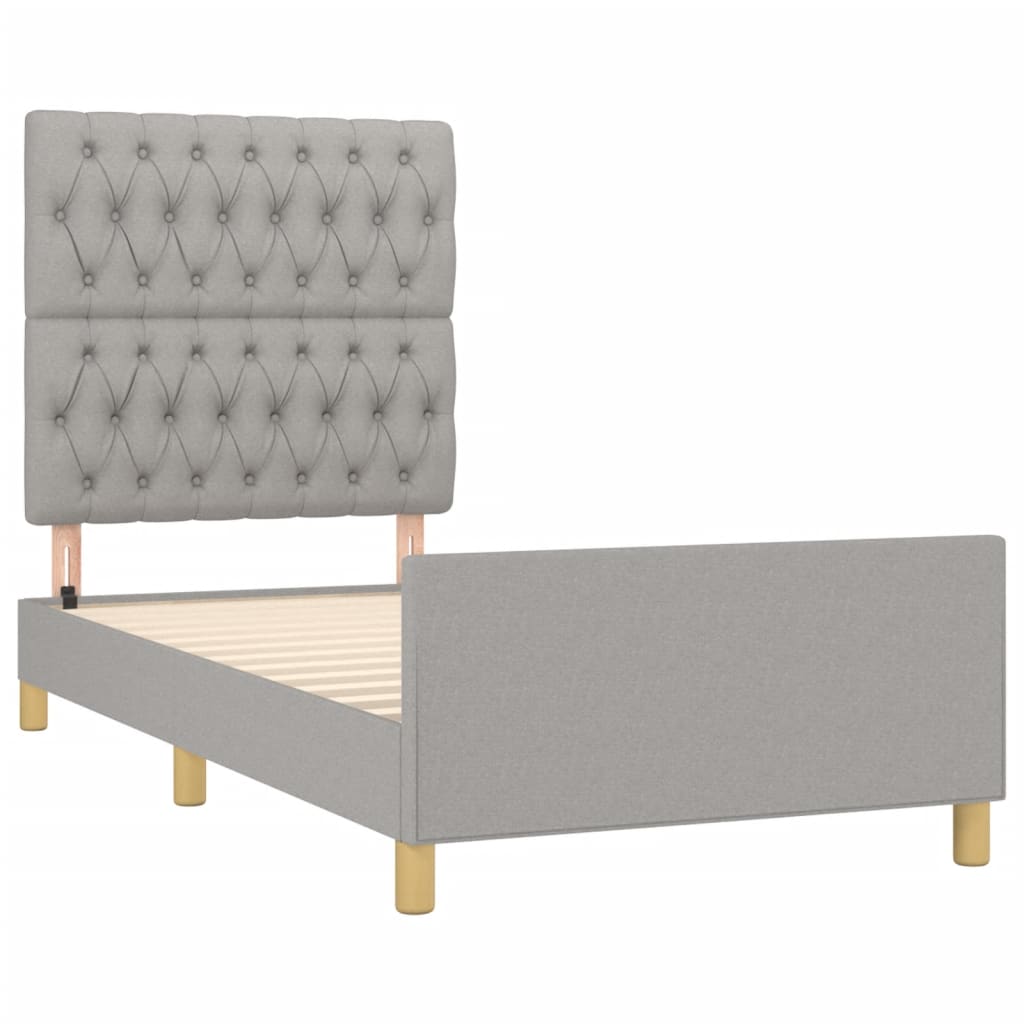 Estrutura de cama sem colchão 100x200 cm tecido cinzento-claro
