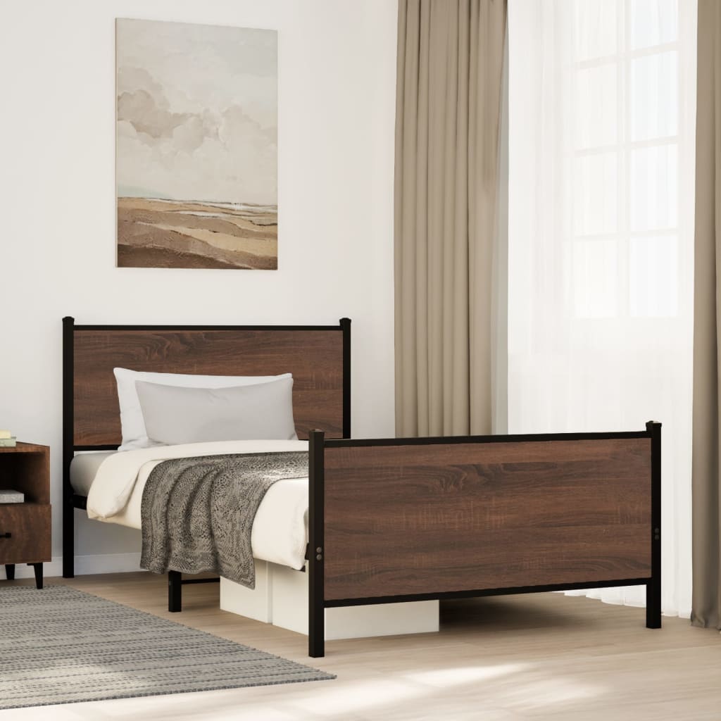 Estrutura de cama sem colchão 100x190cm metal carvalho castanho