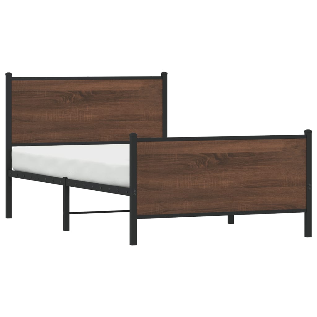 Estrutura de cama sem colchão 100x190cm metal carvalho castanho
