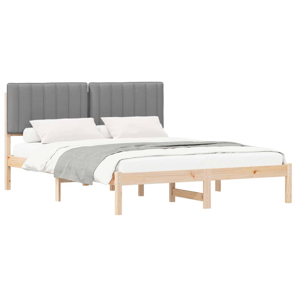 Estrutura de cama com cabeceira estofada cinzento-claro