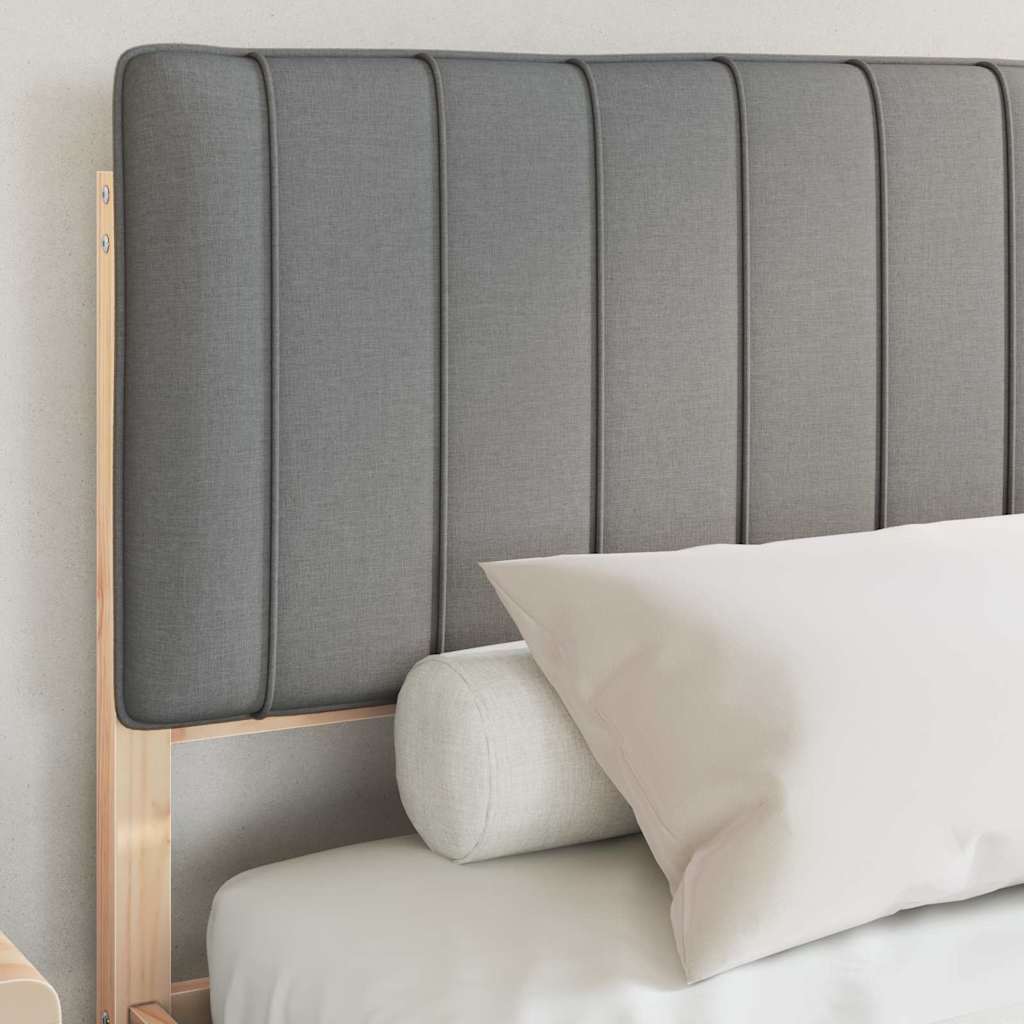 Estrutura de cama com cabeceira estofada cinzento-claro