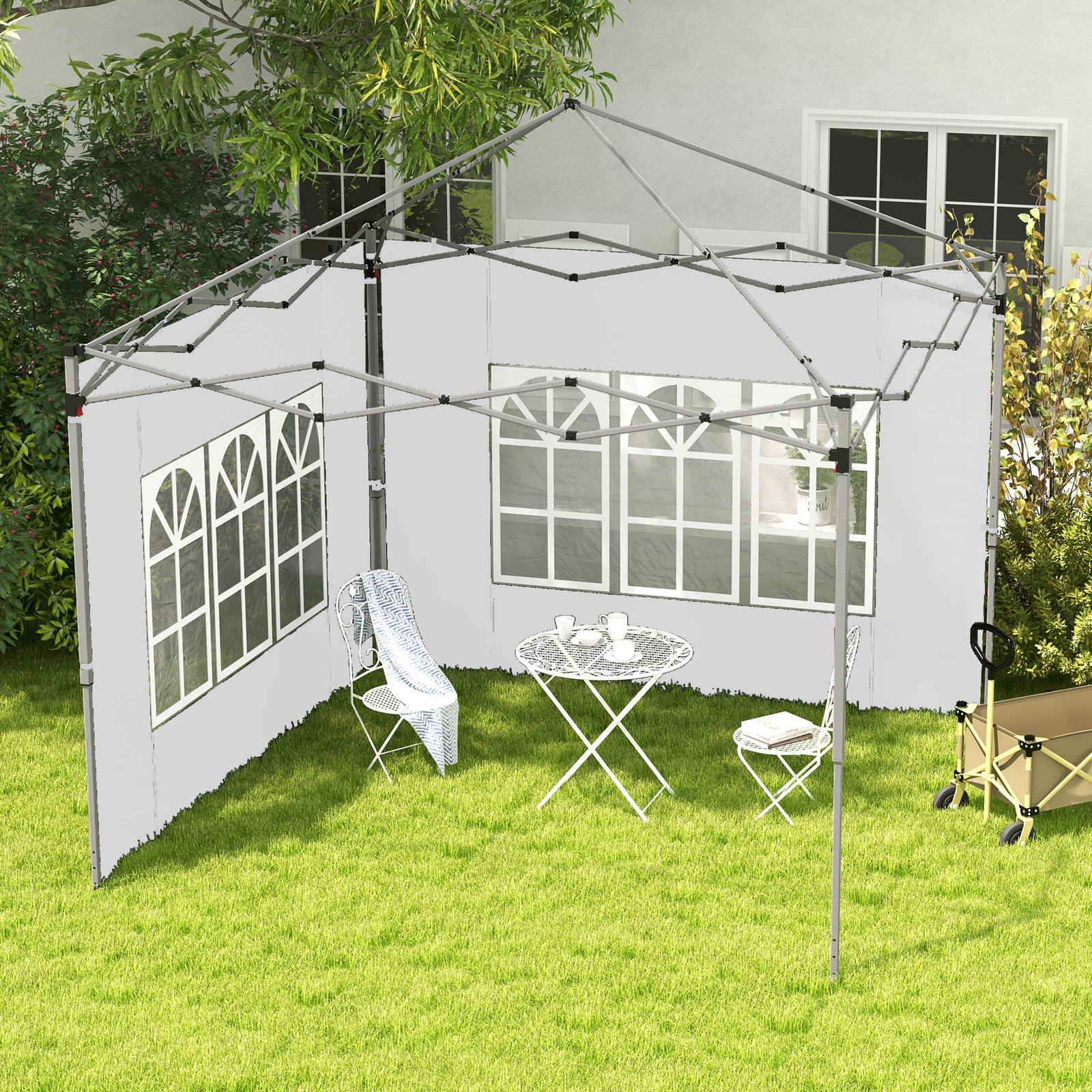 2 Paredes laterais para tenda de 3x3 / 3x4 m 295x195 cm parede de substituição de tecido oxford para tendas dobráveis branco