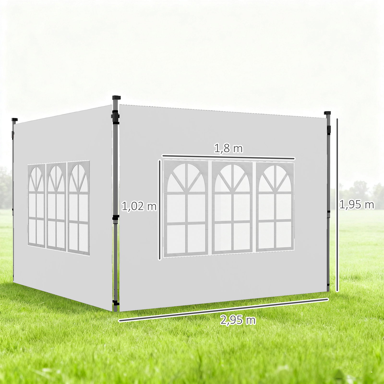 2 Paredes laterais para tenda de 3x3 / 3x4 m 295x195 cm parede de substituição de tecido oxford para tendas dobráveis branco