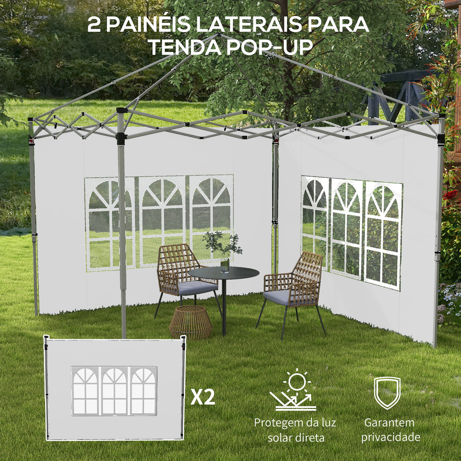 2 Paredes laterais para tenda de 3x3 / 3x4 m 295x195 cm parede de substituição de tecido oxford para tendas dobráveis branco