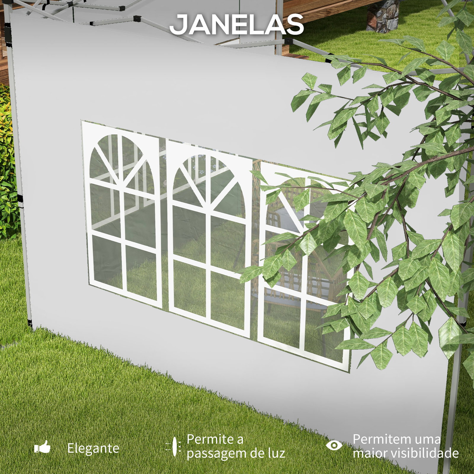 2 Paredes laterais para tenda de 3x3 / 3x4 m 295x195 cm parede de substituição de tecido oxford para tendas dobráveis branco