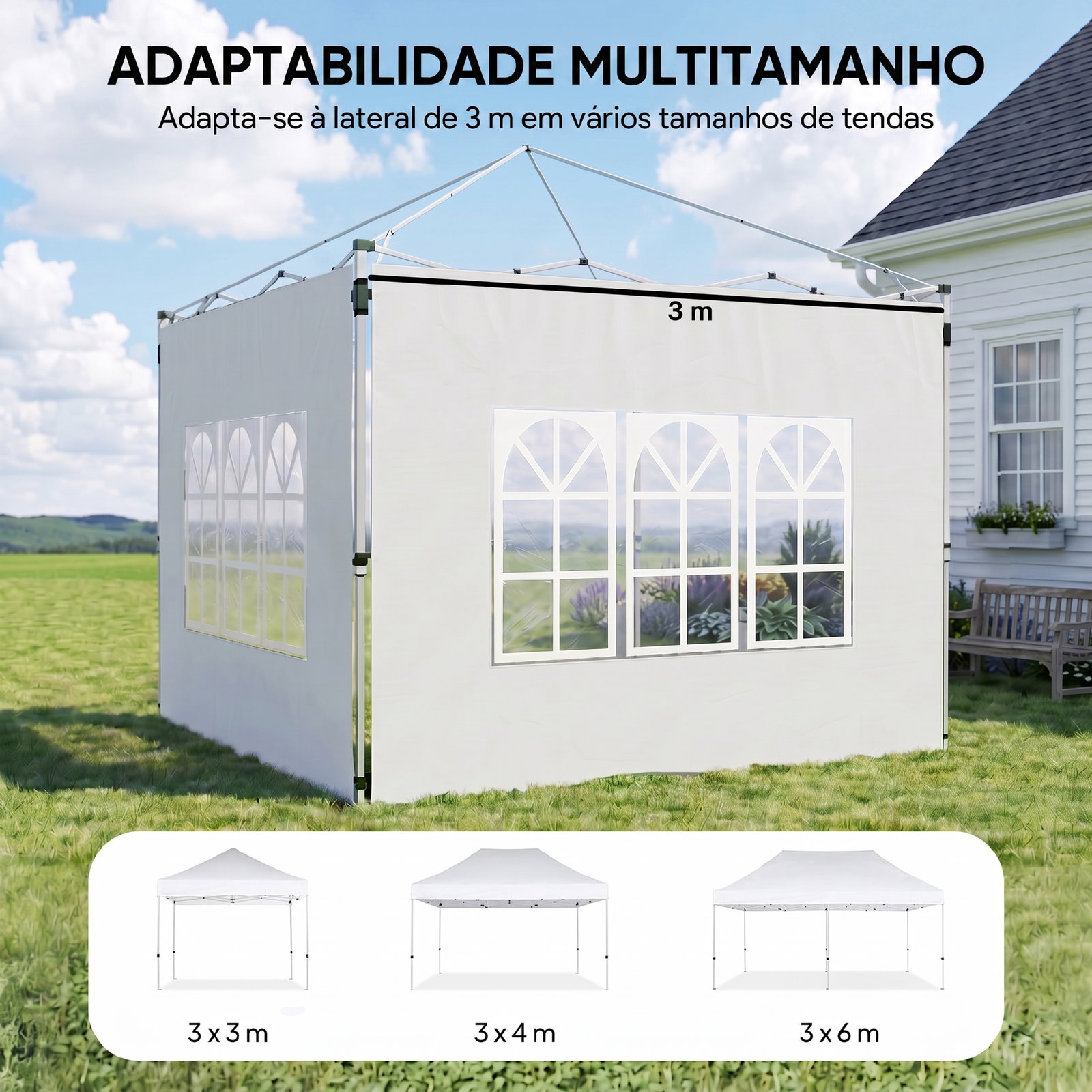 2 Paredes laterais para tenda de 3x3 / 3x4 m 295x195 cm parede de substituição de tecido oxford para tendas dobráveis branco
