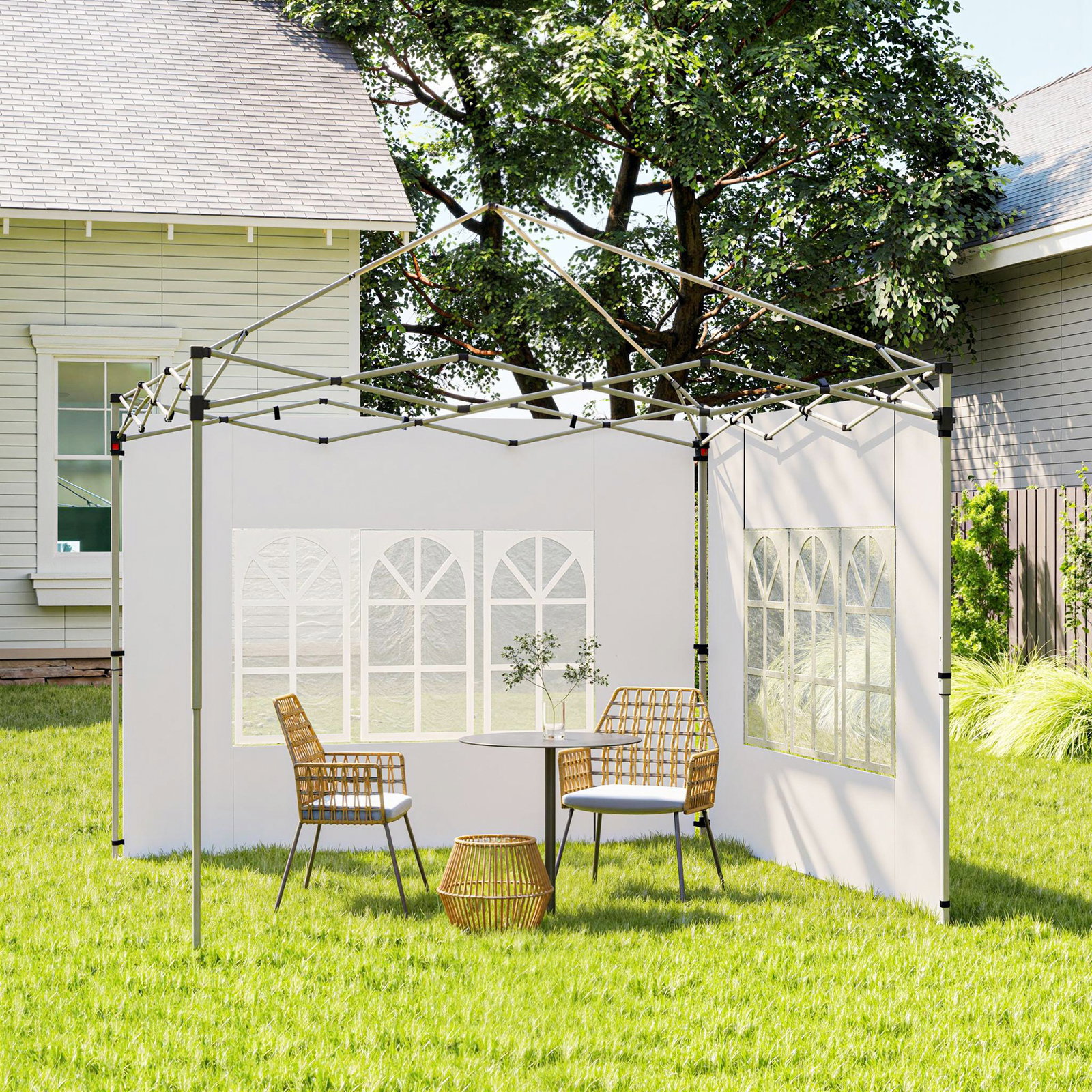 2 Paredes laterais para tenda de 3x3 / 3x4 m 295x195 cm parede de substituição de tecido oxford para tendas dobráveis branco