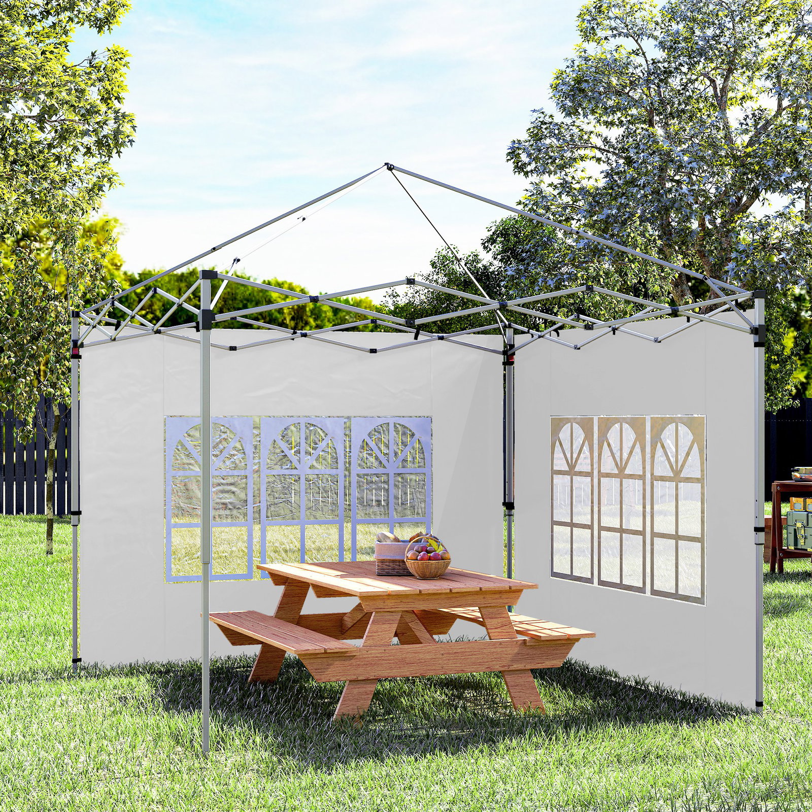 2 Paredes laterais para tenda de 3x3 / 3x4 m 295x195 cm parede de substituição de tecido oxford para tendas dobráveis branco