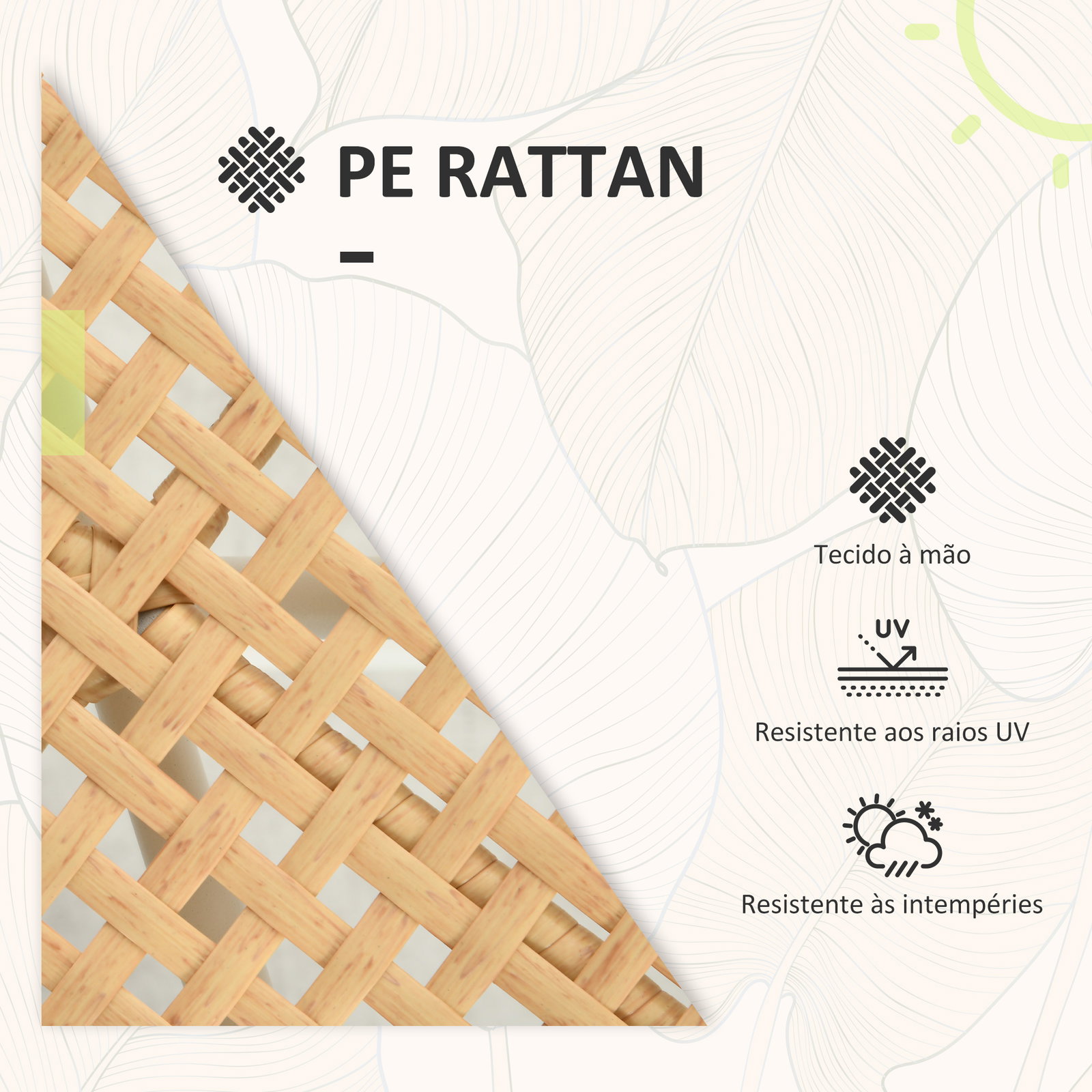 Conjunto de jardim exterior com 2 cadeiras e mesa em vime com almofadas acolchoadas para varanda terraço bege e creme