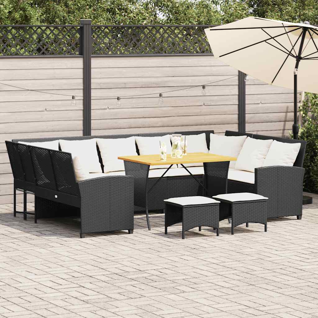4 Pcs conjunto de sofás para jardim c/ almofadões vime PE preto