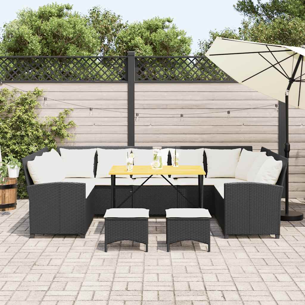 4 Pcs conjunto de sofás para jardim c/ almofadões vime PE preto