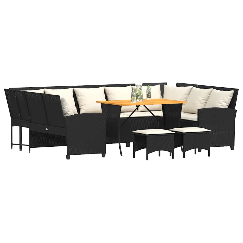 4 Pcs conjunto de sofás para jardim c/ almofadões vime PE preto