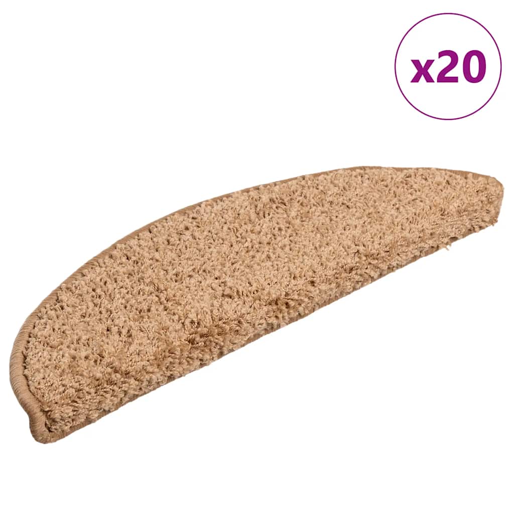 Tapetes de escada 20 peças 56x17x3 cm bege semicircular