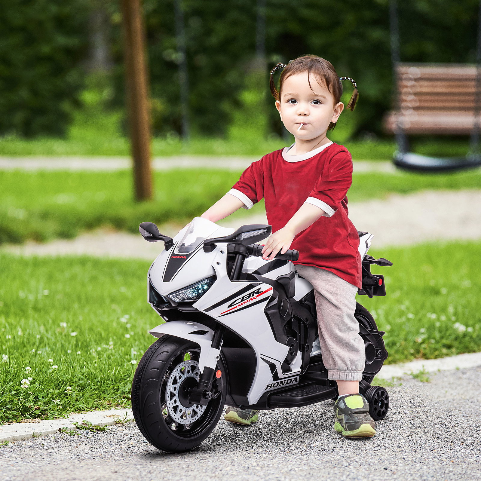 Mota elétrica com licença honda para crianças de 3-5 anos mota a bateria 6v com farol buzina música 90x44x52cm branco
