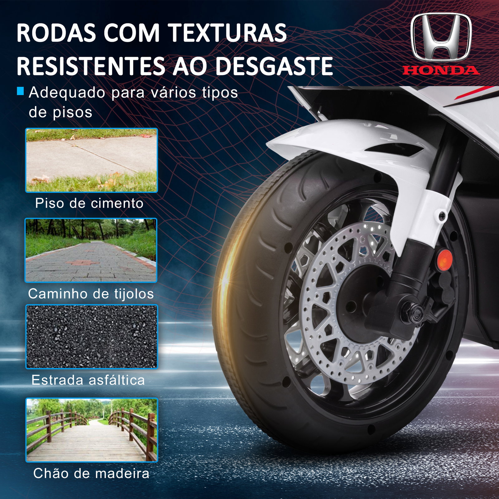 Mota elétrica com licença honda para crianças de 3-5 anos mota a bateria 6v com farol buzina música 90x44x52cm branco