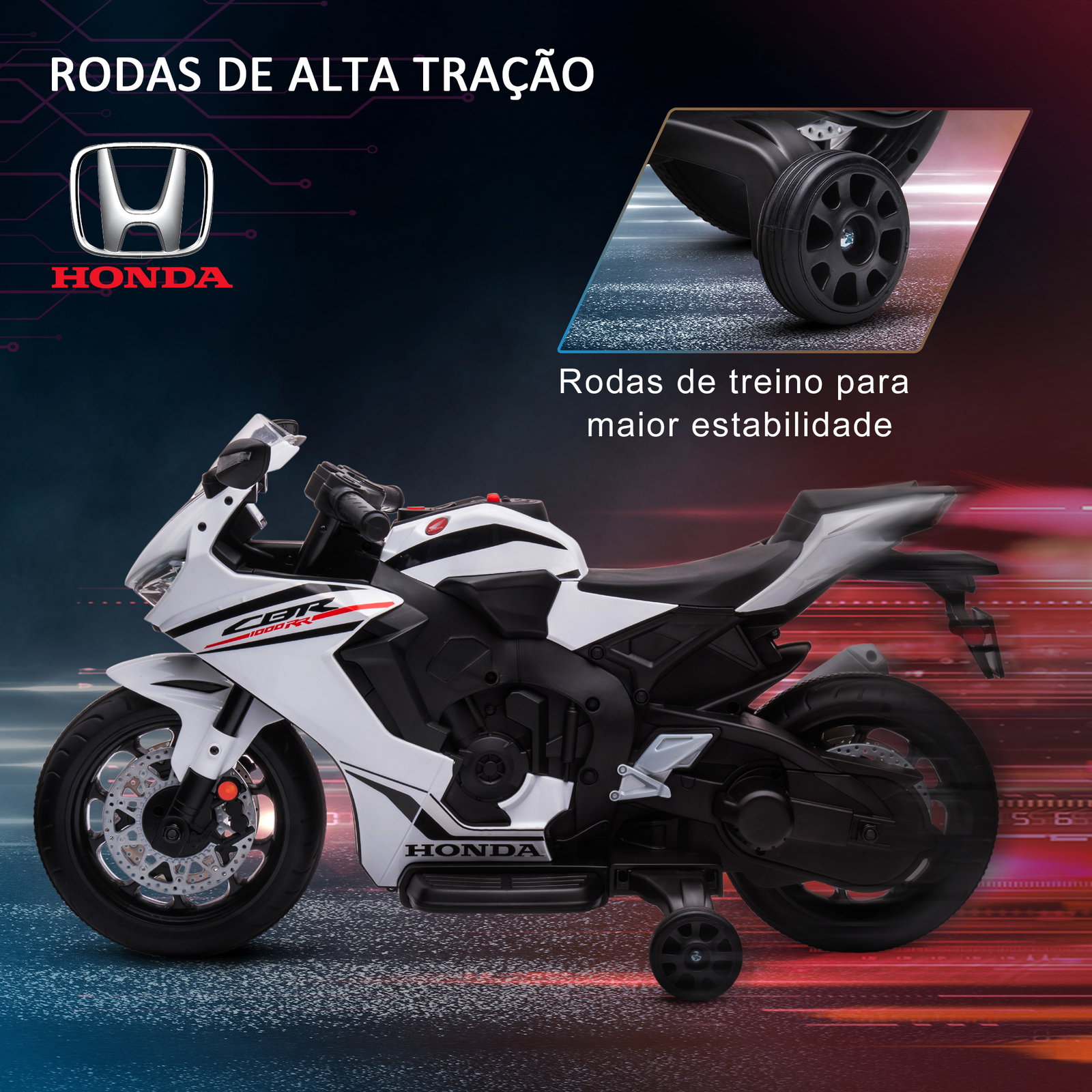 Mota elétrica com licença honda para crianças de 3-5 anos mota a bateria 6v com farol buzina música 90x44x52cm branco